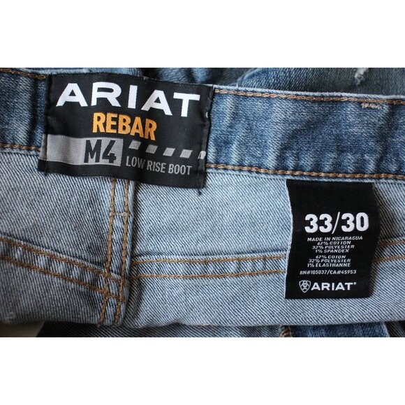 Ariat Mens 33 x 30 Rebar M4 Low Rise Bootcut Distressed Jeans O956 - Picture 6 of 6
